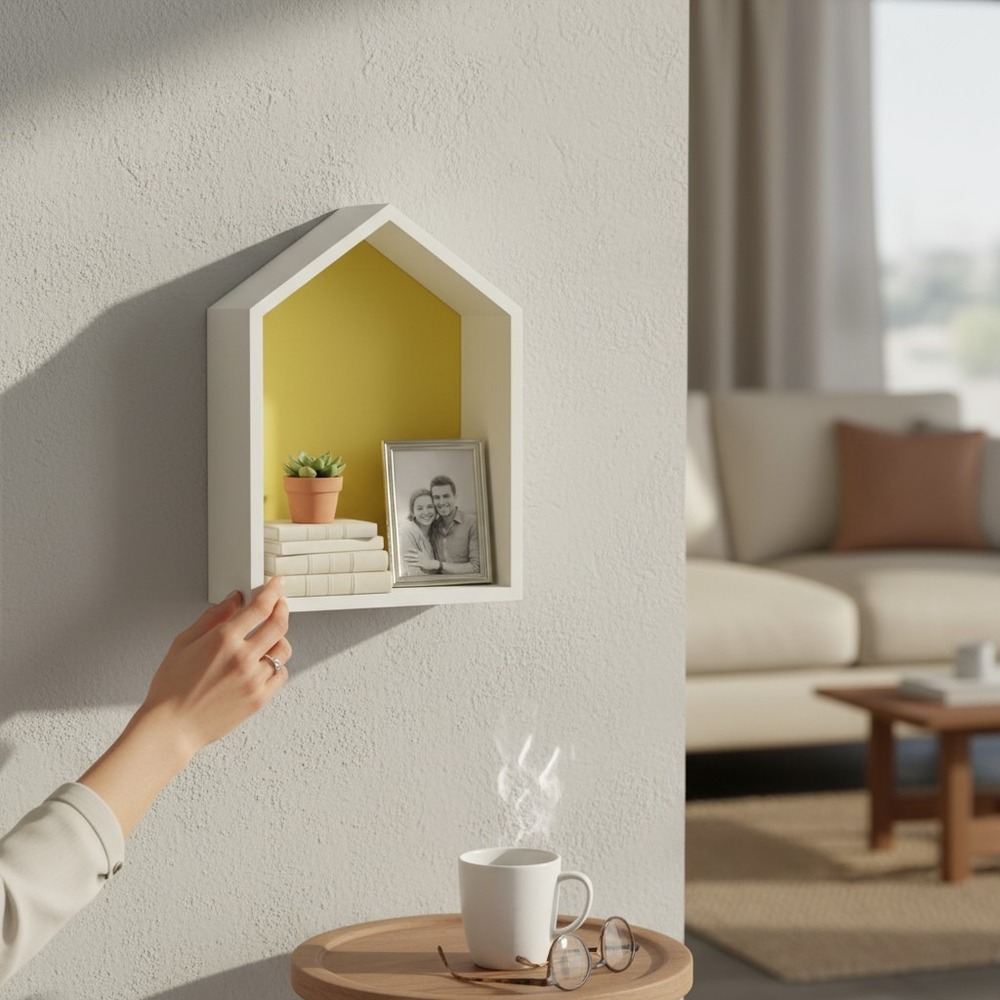 Goalin Forestry Wood House Shadow Box Shelf White Yellow Good Wall Decor